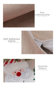 Detail view of red plaid Christmas tree skirt with linen texture and velcro closure