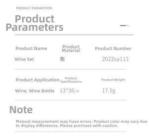 Detailed specifications for Christmas linen wine bag with dimensions 13x36cm and 17.5g weight
