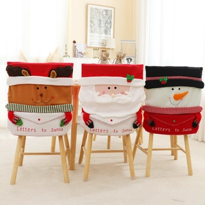 Christmas Chair Back Covers Santa Claus Snowman Reindeer Cartoon Pattern With Storage Pocket Letters To Santa Festive Dining Decor