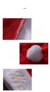 Dettaglio del cappello di Babbo Natale in peluche con cuciture e ricami dorati sulla tesa