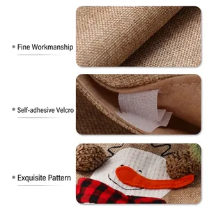 Linen Christmas gift bag with snowman embroidery and convenient velcro closure