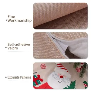 Red plaid Christmas tree skirt with Santa Claus print and secure Velcro closure