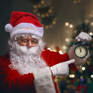 Cappello di Babbo Natale in peluche rosso con ricamo dorato Naughty e accessori festivi