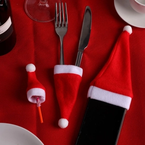 Mini Christmas Santa Hat Cutlery Holder Festive Brushed Cloth Hat Decoration For Tableware Bottles Candy Home Party Ornament