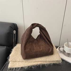 Sac à Main Femme Imprimé Léopard Coréen Poignée à Nœud Plissé Suédine Sac Fourre-tout Vintage Décontracté Sac à Poignée