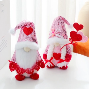 Valentine's Day couple gnome plush set with pink sequins and decorative love hearts