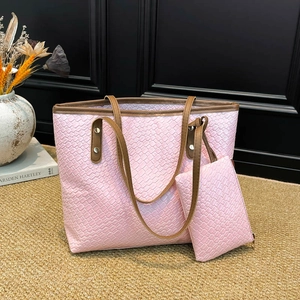 Borsa Tote e Pochette con Trama Intrecciata Grande Capacità Borsa a Tracolla Donna Moda Casual in Pelle PU per Ufficio