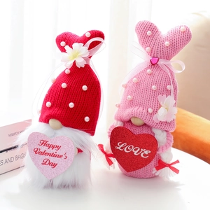 Valentine's Day gnome plush dolls with knitted heart hats and festive love greeting cards