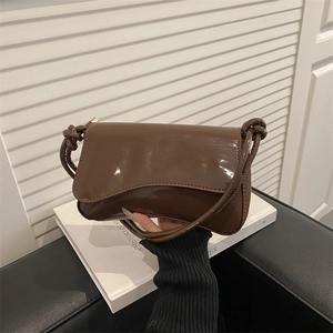 Women Retro Glossy Patent Leather Crossbody Bag Fashion Minimalist Knot Strap Underarm Shoulder Bag Asymmetric Flap Satchel Purse