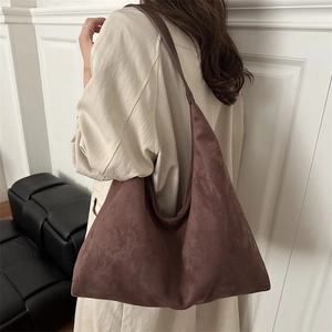Retro dark brown suede tote bag for women, spacious shoulder bag for daily commute