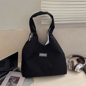Women's Large Capacity Pleated Shoulder Bag Minimalist Striped Tote Bag Fashion Solid Color Commuter Underarm Bag For Daily Use