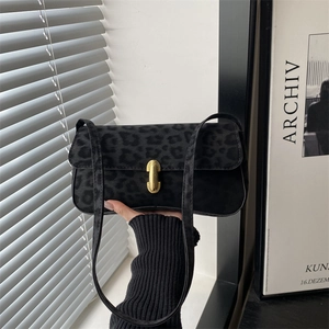 Damen Vintage Leopardenmuster Unterarmtasche Luxus Gold Verschluss Umhängetasche Mode Wildleder Kunstleder Kleine Quadratische Handtasche