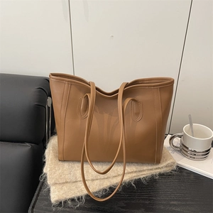 Women Large PU Leather Tote Bag Minimalist Shoulder Bag Underarm Bag Solid Color For Commuting Office Daily Casual Handbag