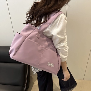 Large lavender nylon tote bag for women, minimalist shoulder bag for office and commute
