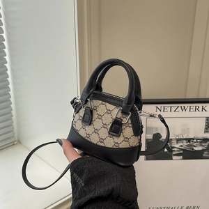 Retro PU Leather Shell Bag For Women Mini Monogram Crossbody Bag Vintage Stitching Handheld Shoulder Bag Chic Messenger Purse