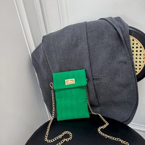 Vintage Quilted Fabric Mobile Phone Bag For Women Small Crossbody Bag With Golden Chain Strap And Twist Lock Daily Wear