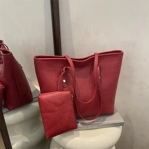 Bolso Tote de Cuero PU para Mujer de Gran Capacidad Con Pouch Decoración de Remaches Minimalista Textura Lichi Bolso de Hombro Trabajo
