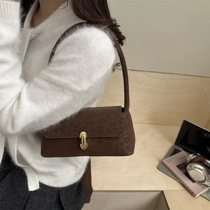 Brown leopard print baguette underarm bag with gold metal buckle for women's style