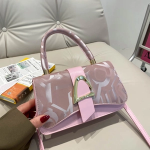 Petit Sac Carré Mode pour Femme en Cuir PU avec Imprimé Monogramme Sac à Bandoulière Boucle en Métal Doré Quotidien Décontracté