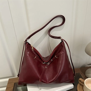 Large Capacity PU Leather Hobo Backpack For Women Retro Commuter Tote Bag With Adjustable Strap Fashion Solid Color Shoulder Bag