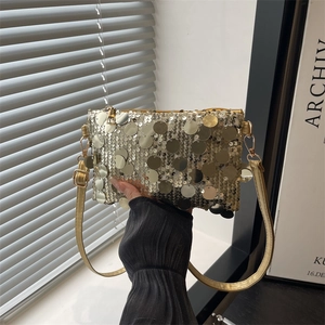 Sac Croissant à Paillettes pour Femmes Nouvelle Mode d'Été Chaîne Épaule Sous le Bras Petit Sac Carré de Soirée