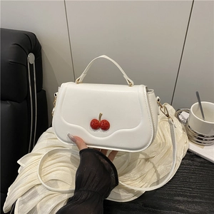 Women Sweet Cherry Decor Crossbody Bag Fashion PU Leather Small Square Bag With Top Handle Shoulder Bag For Daily Use