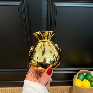 Borsa da Sera Vintage a Forma di Sacco della Fortuna in Acrilico Specchio Galvanizzato a Tracolla da Donna Moda Metallizzata