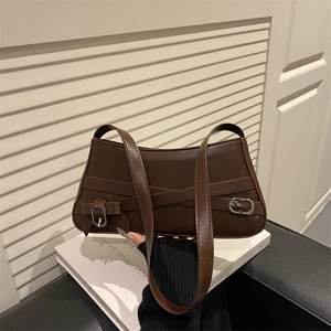 Women's PU Leather Underarm Shoulder Bag With Bow And Cross Strap Vintage Urban Minimalist Baguette Bag For Daily Work