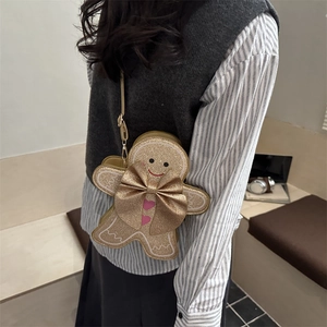 Borsa a tracolla omino di pan di zenzero glitterata con fiocco dorato e cuore