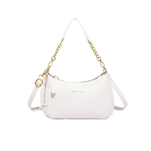 Minimalist white ostrich texture underarm bag with gold chain strap for women