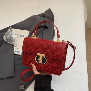 Fashion Korean Style Quilted Diamond Lattice Small Square Crossbody Bag Women PU Leather Handbag With Golden Rotary Lock
