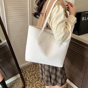 Elegant white woven tote bag for women, large capacity shoulder bag for daily office commute