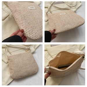 Macro detail of beige woven tote bag showing texture, lining and zipper closure
