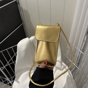 Women Fashion PU Leather Small Square Bag Trendy Metallic Luster Crossbody Mobile Phone Bag Single Shoulder Messenger Bag