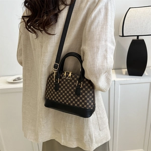 Borsa a mano retrò Boston con motivi geometrici e dettagli neri per donne alla moda