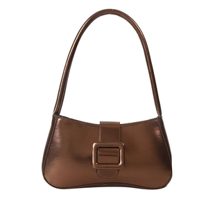 Sac sous le bras tendance en cuir bronze métallisé avec lanière et boucle carrée