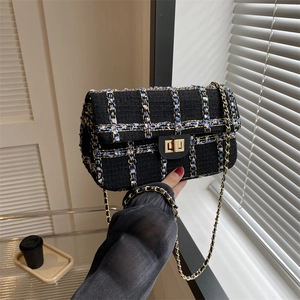 Sac à Bandoulière en Tweed pour Femmes Élégant Sac Carré à Chaîne Sac à Main pour le Travail Quotidien et les Voyages Mode