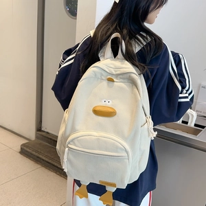 Fashion Corduroy Cartoon Duck Backpack For Kids Students Cute Large Capacity Street Trend School Bag Casual Daypack