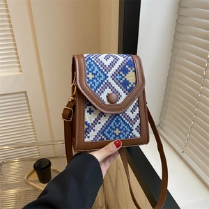 Petit Sac Bandoulière Carré Ethnique Vintage Tissé Pour Femmes Motif Géométrique Sac de Téléphone Bohème Finition Cuir PU Sac à Main Mode Voyage