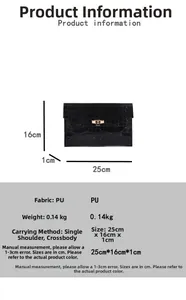 Size chart showing black crocodile pattern PU envelope bag dimensions 25x16x1cm