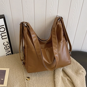 Sac Fourre-tout en Cuir PU Grande Capacité pour Femmes Sac à Épaule Hobo Rétro Sac Sous les Bras Minimaliste Chic à la Mode