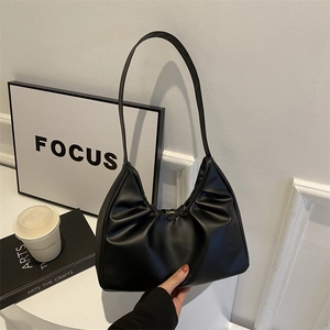 Women Pleated Hobo Underarm Bag PU Leather Solid Color Commute Minimalist Fashion Shoulder Handbag Evening Party Bag
