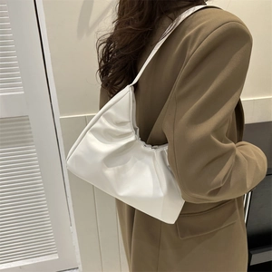 Minimalist white faux leather shoulder bag with cloud-like gathered pleats for women