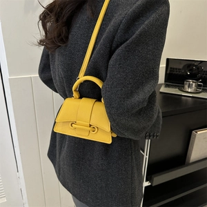 Bright yellow textured leather mini hourglass crossbody bag for women with top handle