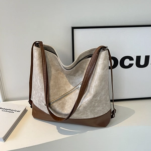 Women Large Capacity PU Leather Tote Bag Fashion Contrast Color Shoulder Bag Casual Commuter Crossbody Bag Geometric Pattern Handbag