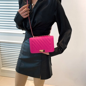 Chic rose red quilted leather crossbody bag with gold chain strap and square lock