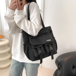 Sac fourre-tout noir en toile de grande capacité avec poches multiples pour étudiants