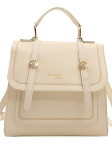 Waterproof cream minimalist backpack with wave embroidery and golden buckles