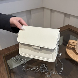Women PU Leather Mini Square Crossbody Bag Ins Fashion Minimalist Shoulder Bag With Metal Chain Strap Daily Casual Handbag