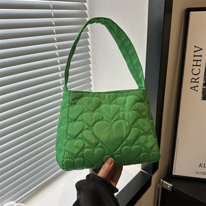 Damen Mode Herz Gesteppt Segeltuch Eimertasche Einfarbig Puffer Handtasche Süß Koreanisch Stil Umhängetasche Leicht